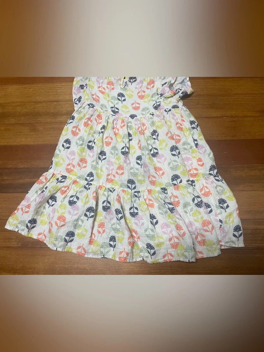 Peek Girls' White Tiered Twirl Dress with Multi-Color Leaf Print Size 10